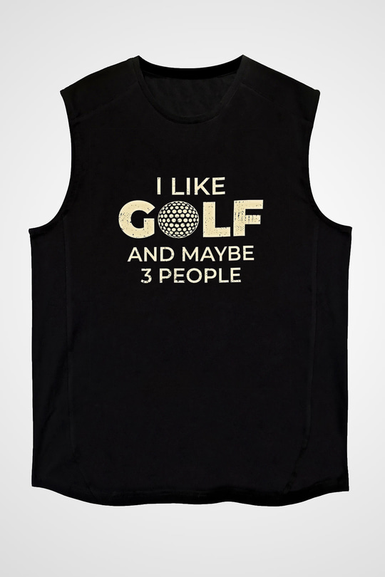 Golf Baskılı Unisex Siyah Kolsuz Tişört