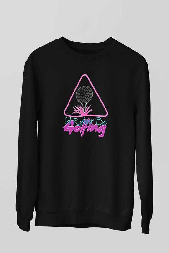 Golf Baskılı Unisex Siyah Sweatshirt
