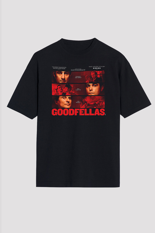 Goodfellas Baskılı Unisex Siyah Oversize Tişört - Tshirt