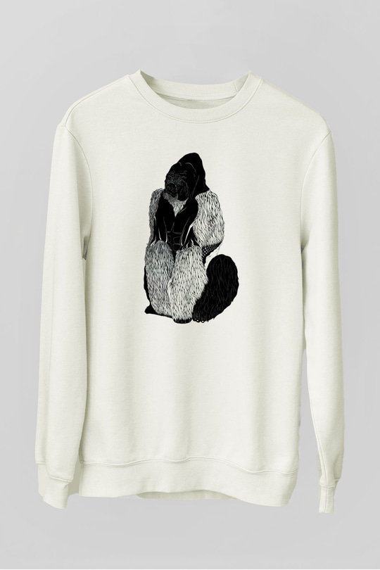 Goril Beyaz Unisex Sweatshirt