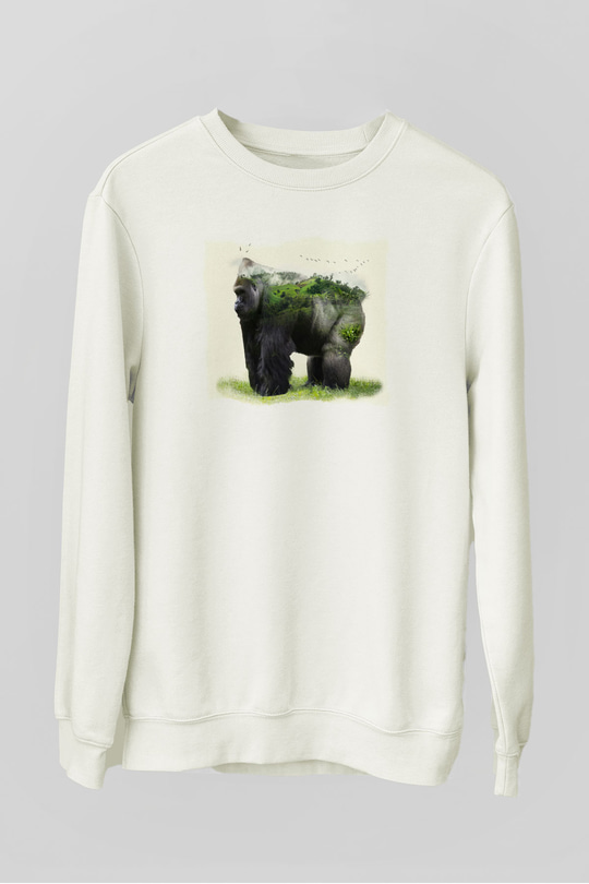 Goril Beyaz Unisex Sweatshirt