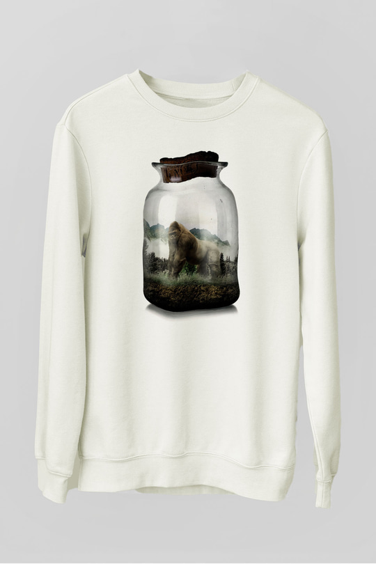 Goril Beyaz Unisex Sweatshirt