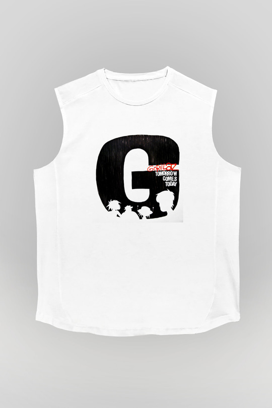 Gorillaz Baskılı Unisex Beyaz Kolsuz Tişört