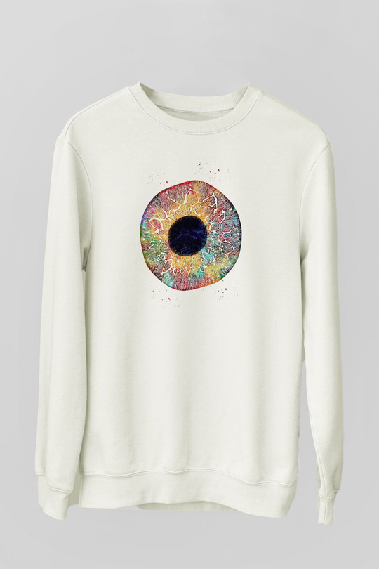 Göz İrisi Baskılı Unisex Ekru Sweatshirt