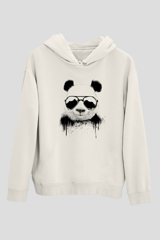 Gözlüklü PandaBeyaz  Unisex Hoodie