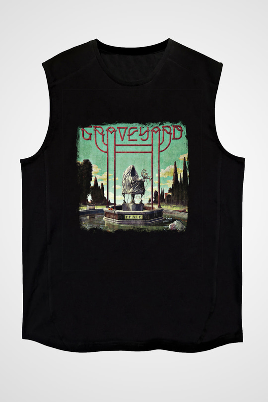 Graveyard Baskılı Unisex Siyah Kolsuz Tişört