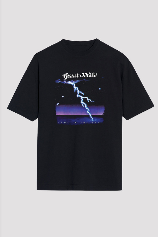 Great White Baskılı Unisex Siyah Oversize Tişört