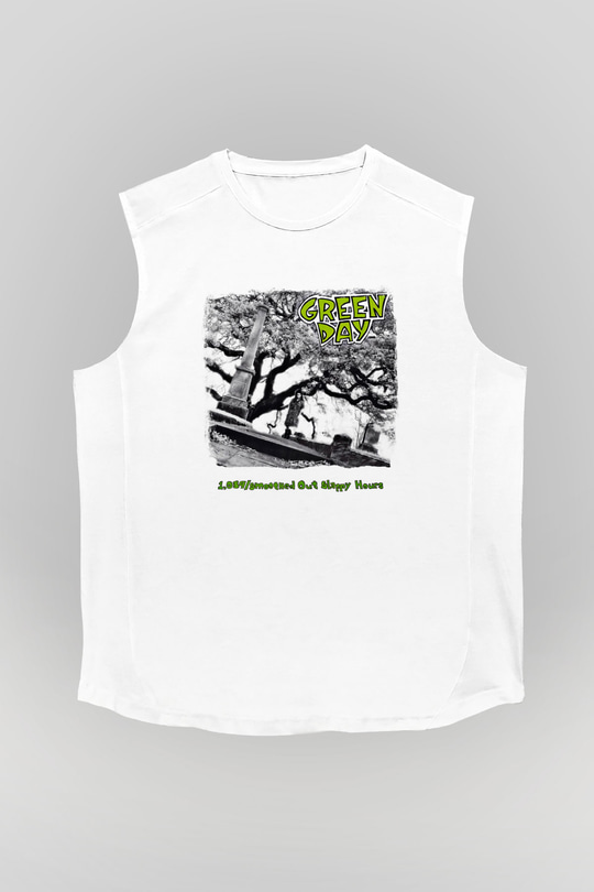 Green Day Baskılı Unisex Beyaz Kolsuz Tişört