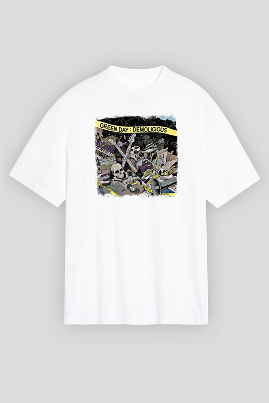 Green Day Baskılı Unisex Beyaz Oversize Tişört