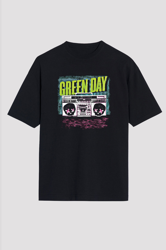 Green Day Baskılı Unisex Siyah Oversize Tişört