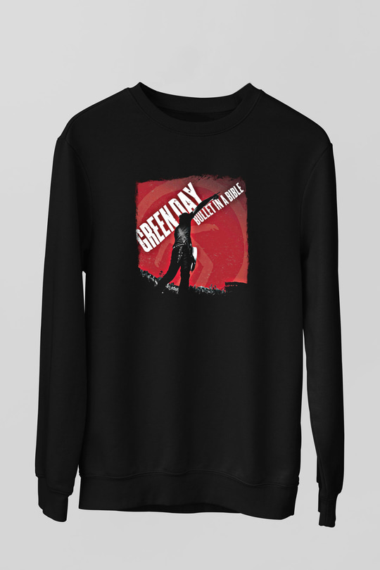 Green Day Baskılı Unisex Siyah Sweatshirt