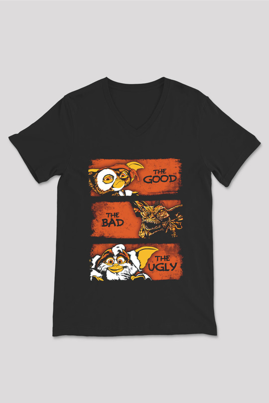 Gremlins Gremlinler Siyah Unisex V Yaka Tişört