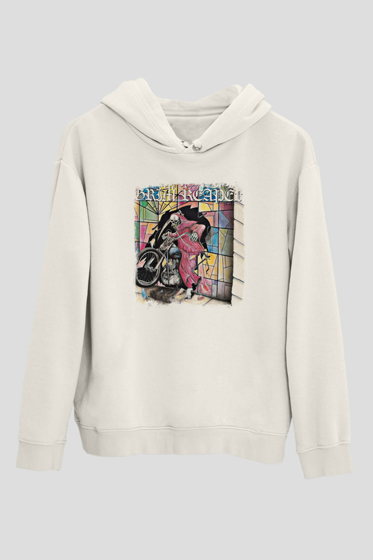 Grim Reaper Baskılı Unisex Beyaz Hoodie
