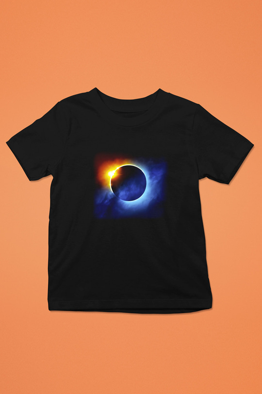Güneş Baskılı Siyah Unisex Çocuk Tişört