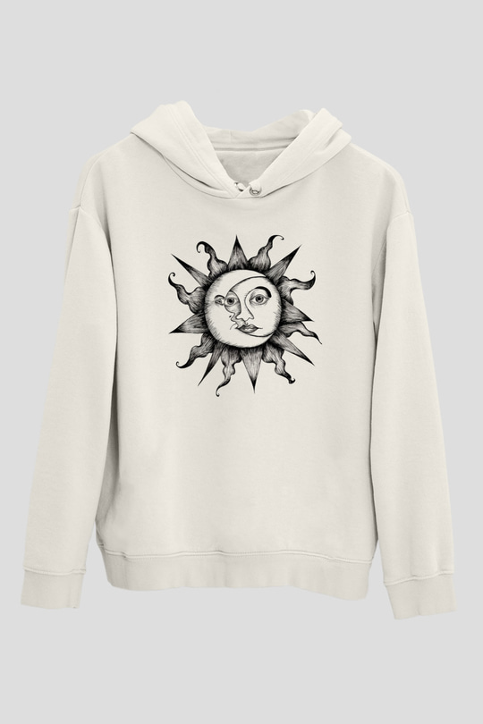 Güneş Beyaz Unisex Kapşonlu Sweatshirt