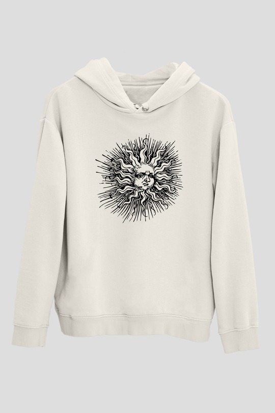Güneş Beyaz Unisex Kapşonlu Sweatshirt