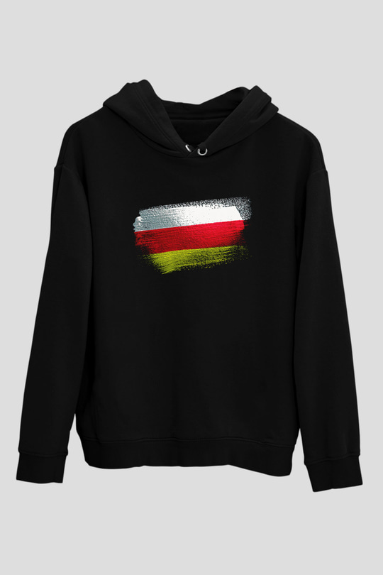 Güney Osetya - South Ossetia Bayrağı Baskılı Unisex Siyah Hoodie