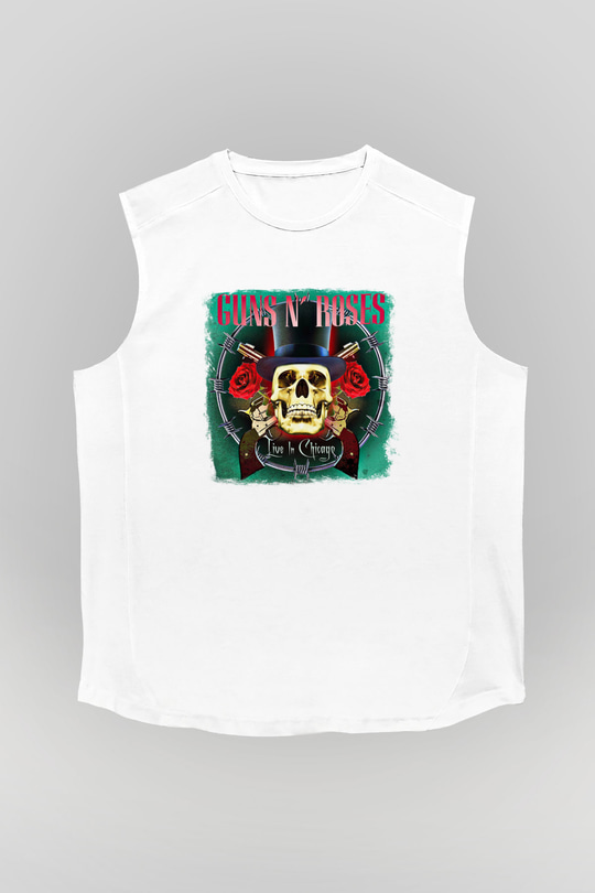 Guns N' Roses Baskılı Unisex Beyaz Kolsuz Tişört