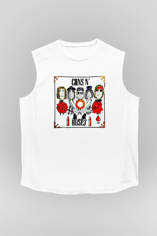 Guns N' Roses Baskılı Unisex Beyaz Kolsuz Tişört