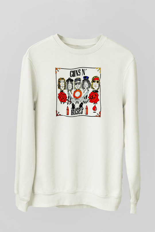 Guns N' Roses Baskılı Unisex Beyaz Sweatshirt