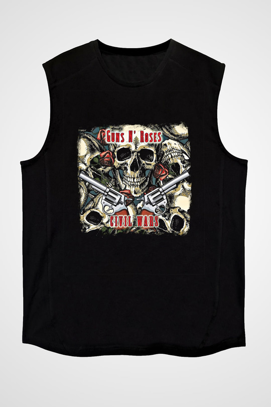 Guns N' Roses Baskılı Unisex Siyah Kolsuz Tişört