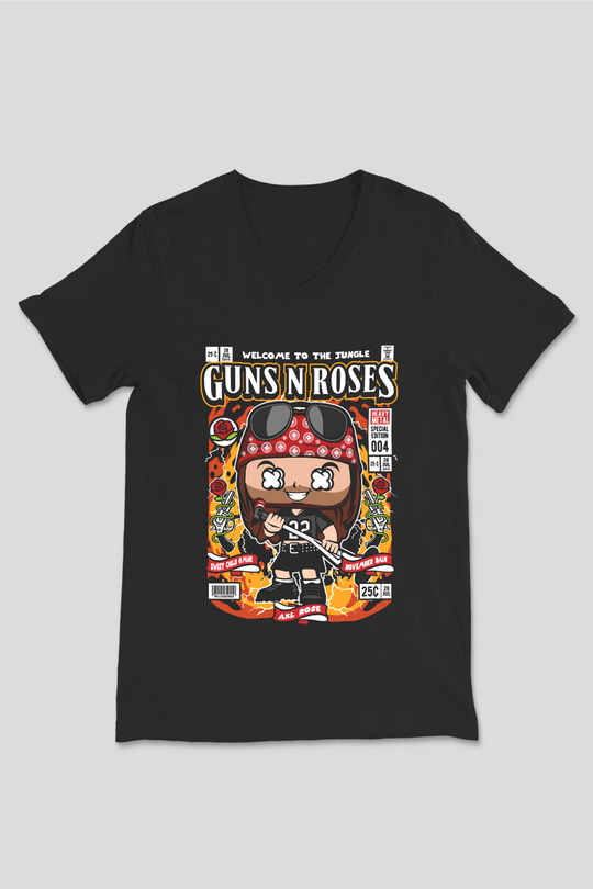 Guns N Roses Baskılı Unisex Siyah V Yaka Tişört