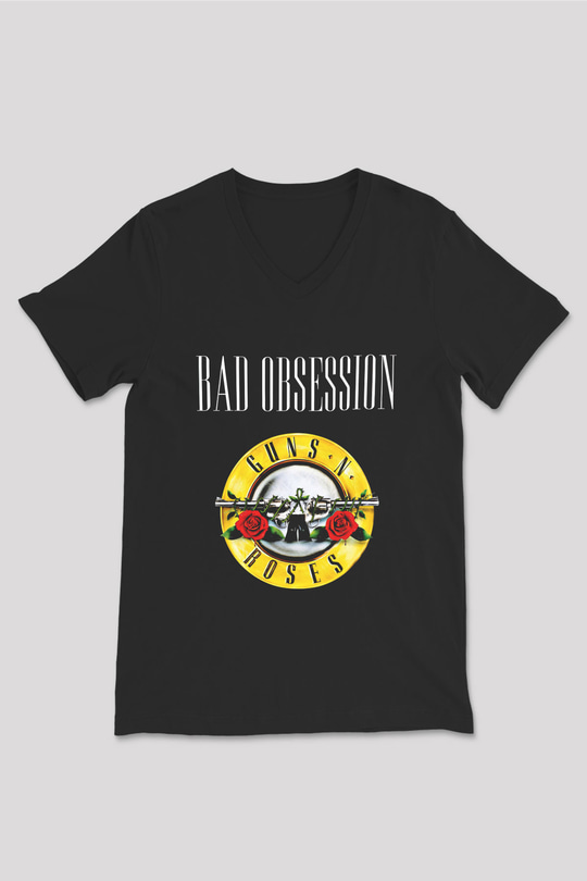 Guns N' Roses Baskılı Unisex Siyah V Yaka Tişört