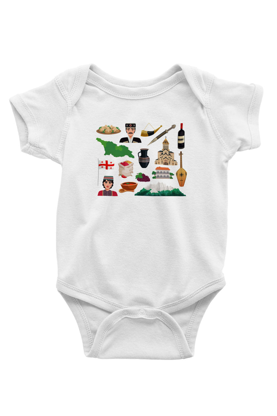 Gürcistan Baskılı Beyaz Unisex Bebek Body - Zıbın
