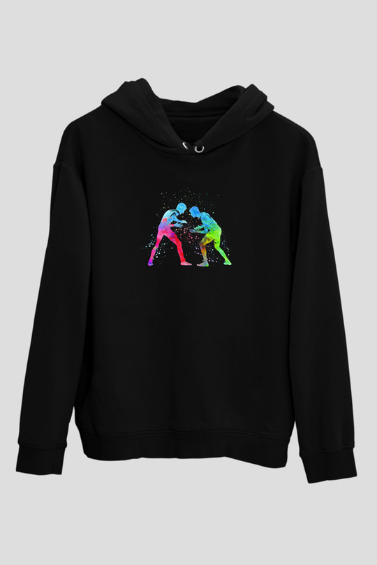 Güreş - Wrestle Baskılı Unisex Siyah Hoodie