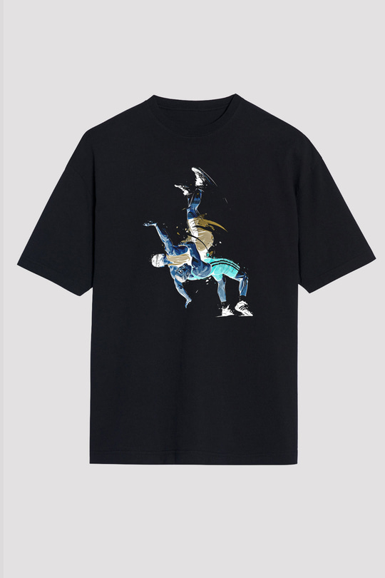 Güreş - Wrestle Baskılı Unisex Siyah Oversize Tişört