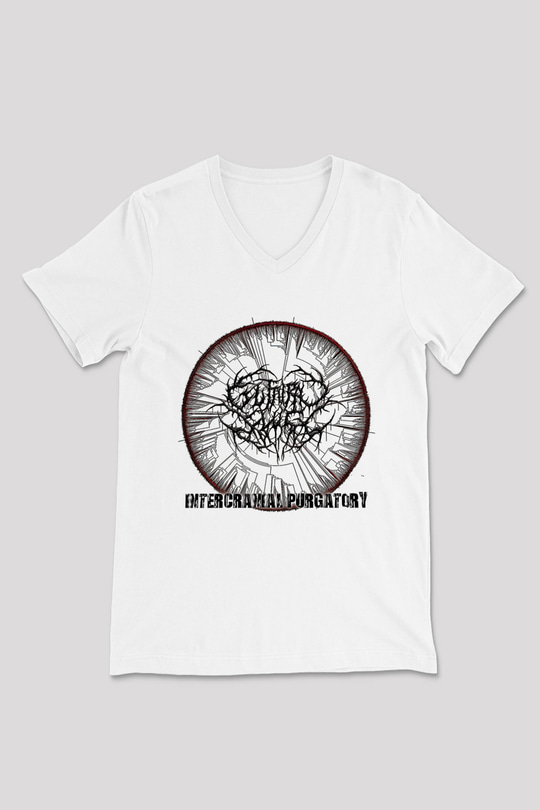 Guttural Slug Baskılı Beyaz Unisex V Yaka Tişört - Tshirt