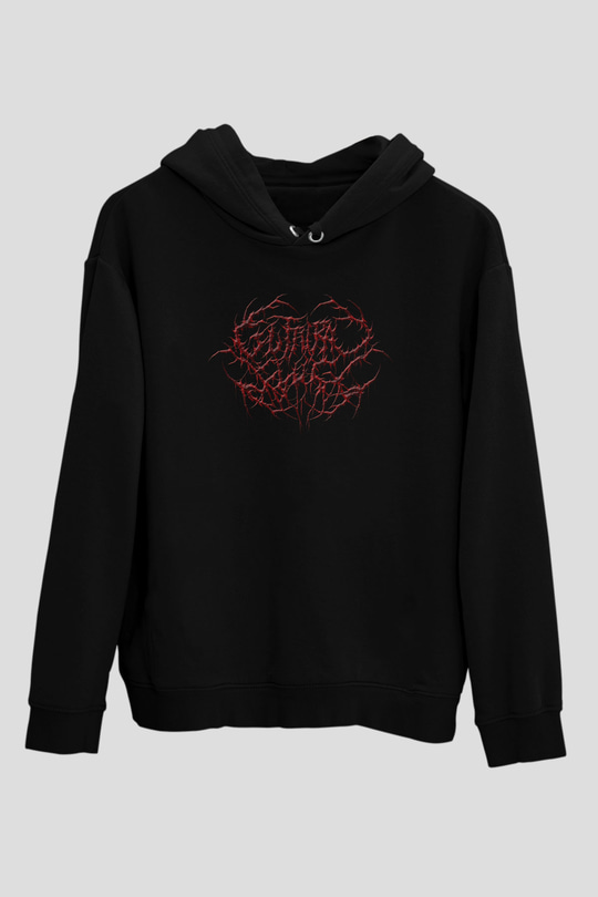 Guttural Slug Baskılı Unisex Siyah Kapüşonlu Sweatshirt