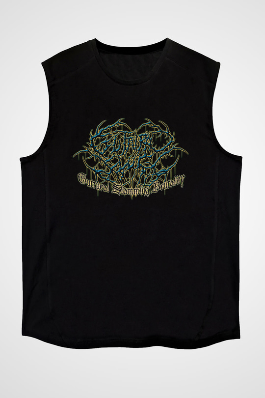 Guttural Slug Baskılı Unisex Siyah Kolsuz Tişört - Tshirt