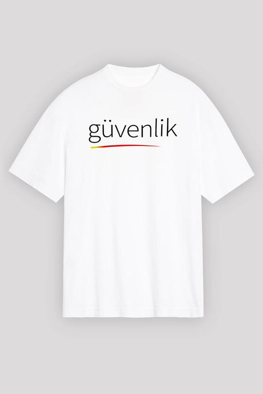 Güvenlik Beyaz Unisex Oversize Tişört T-Shirt