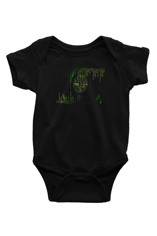 Hacker Baskılı Unisex Siyah Bebek Body - Zıbın