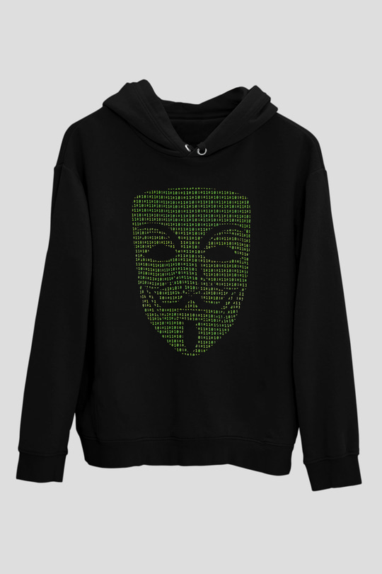 Hacker Baskılı Unisex Siyah Hoodie