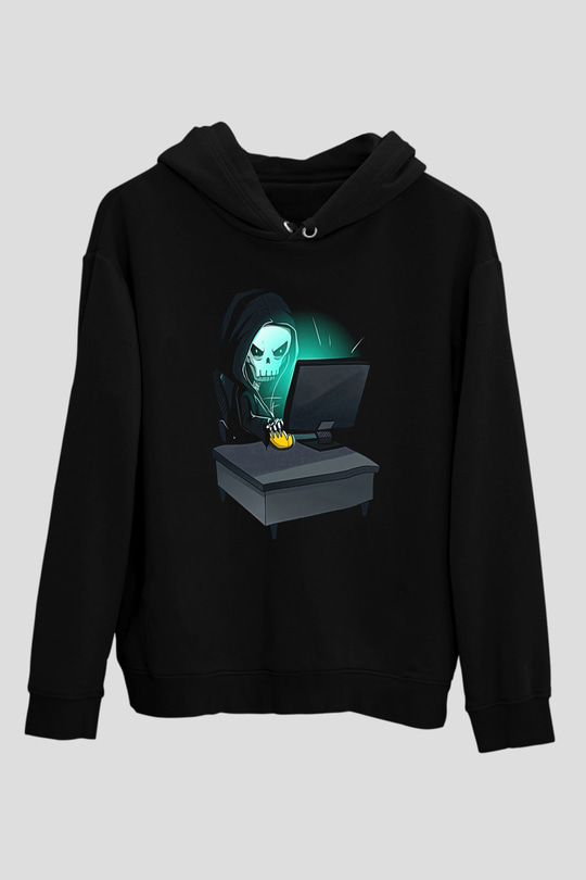 Hacker Baskılı Unisex Siyah Hoodie