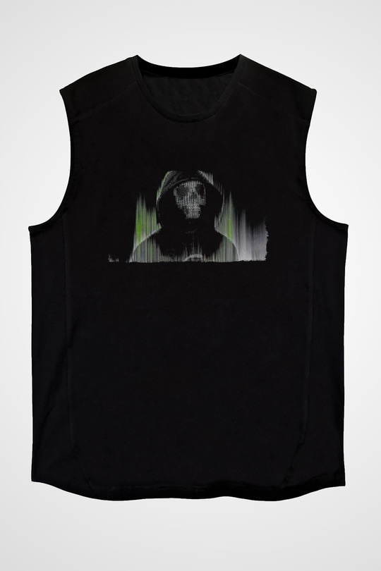 Hacker Baskılı Unisex Siyah Kolsuz Tişört - Tshirt