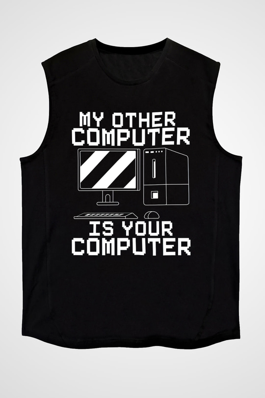 Hacker Baskılı Unisex Siyah Kolsuz Tişört - Tshirt