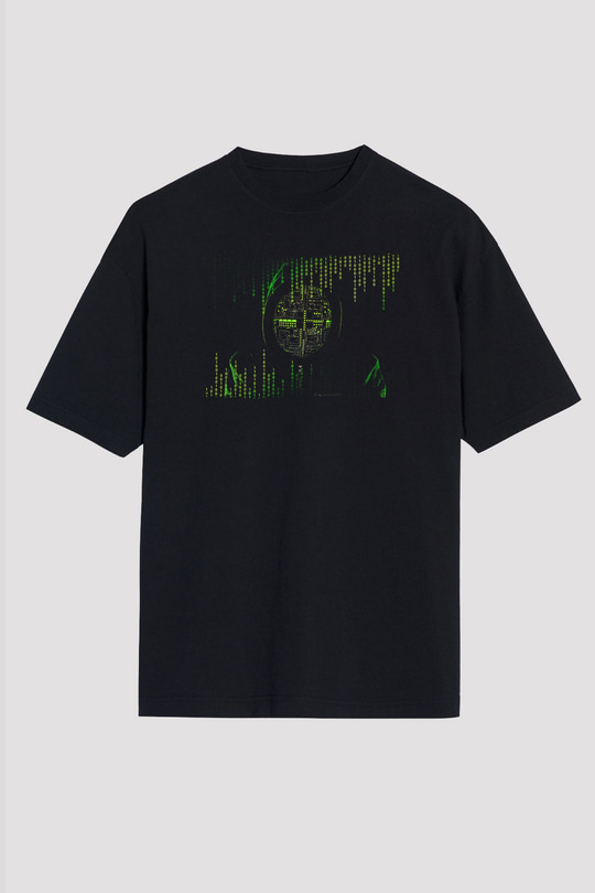 Hacker Baskılı Unisex Siyah Oversize Tişört - Tshirt