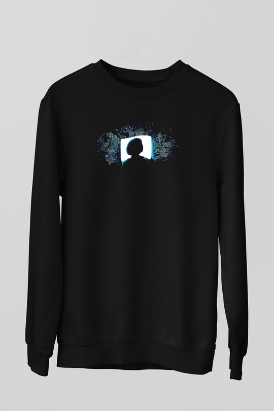 Hacker Baskılı Unisex Siyah Sweatshirt