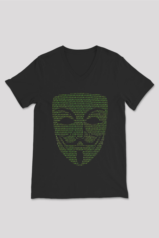 Hacker Baskılı Unisex Siyah V Yaka Tişört - Tshirt