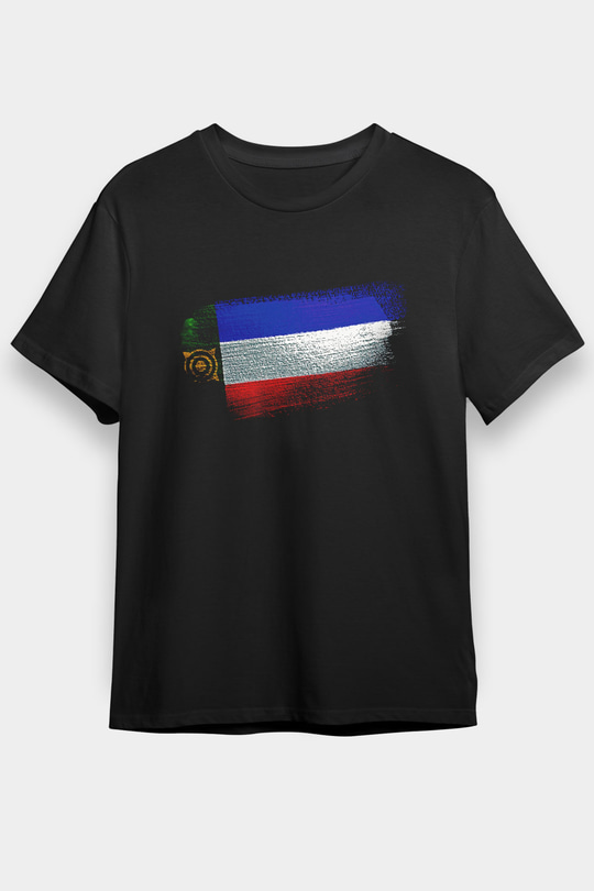 Hakasya - Khakassia Bayrağı Baskılı Unisex Siyah Tişört