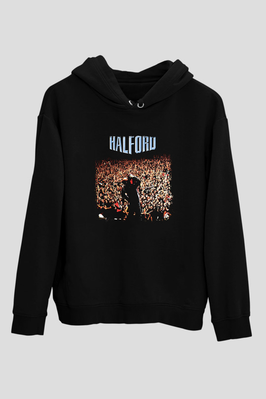 Halford Baskılı Unisex Siyah Hoodie