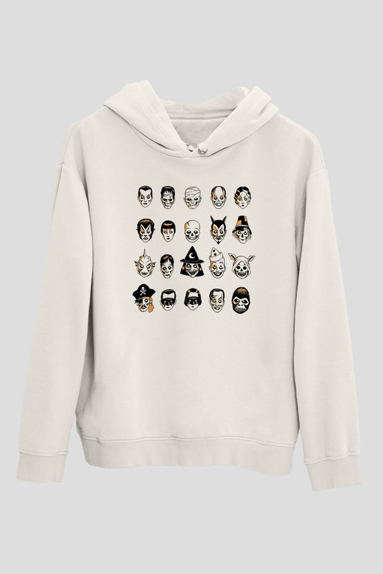 Halloween Baskılı Beyaz Unisex Hoodie