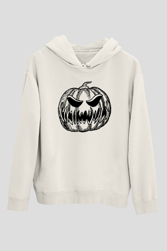 Halloween Baskılı Beyaz Unisex Hoodie