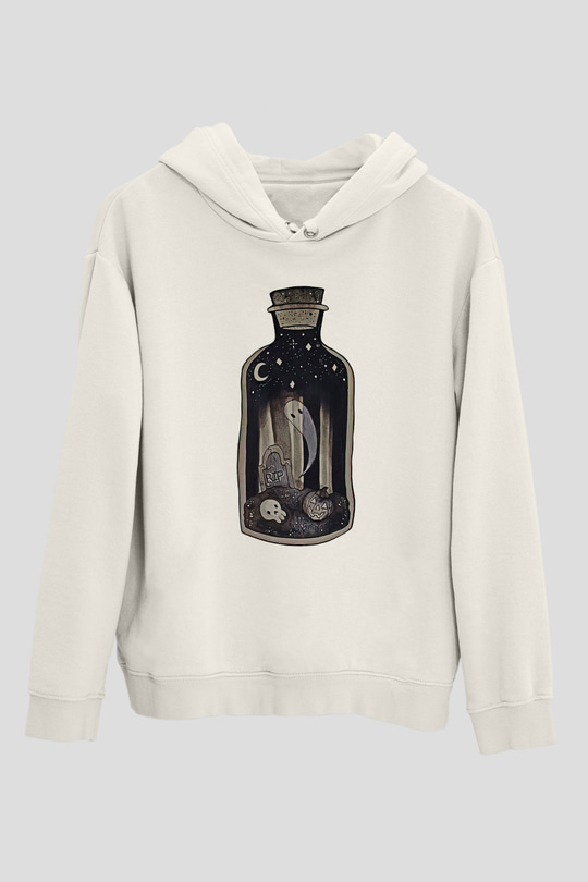 Halloween Baskılı Beyaz Unisex Kapüşonlu Sweatshirt