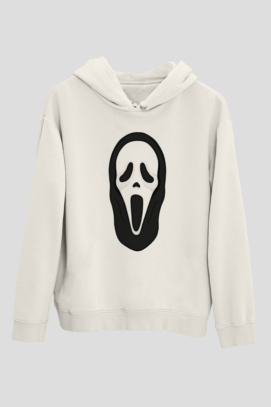 Halloween Baskılı Beyaz Unisex Kapüşonlu Sweatshirt