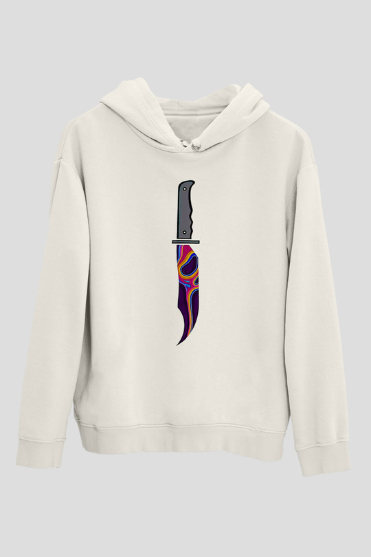 Halloween Baskılı Beyaz Unisex Kapüşonlu Sweatshirt
