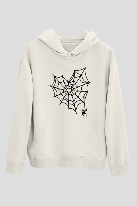 Halloween Baskılı Beyaz Unisex Kapüşonlu Sweatshirt